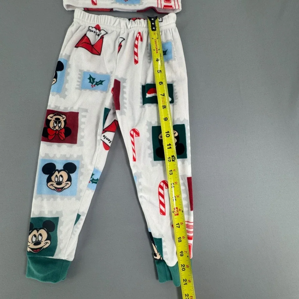 Disney Mickey Minnie Mouse Holiday Pajama Set Kids 4T White Green Christmas